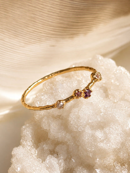 Ring with rhodolite, rose quartz, and amethyst