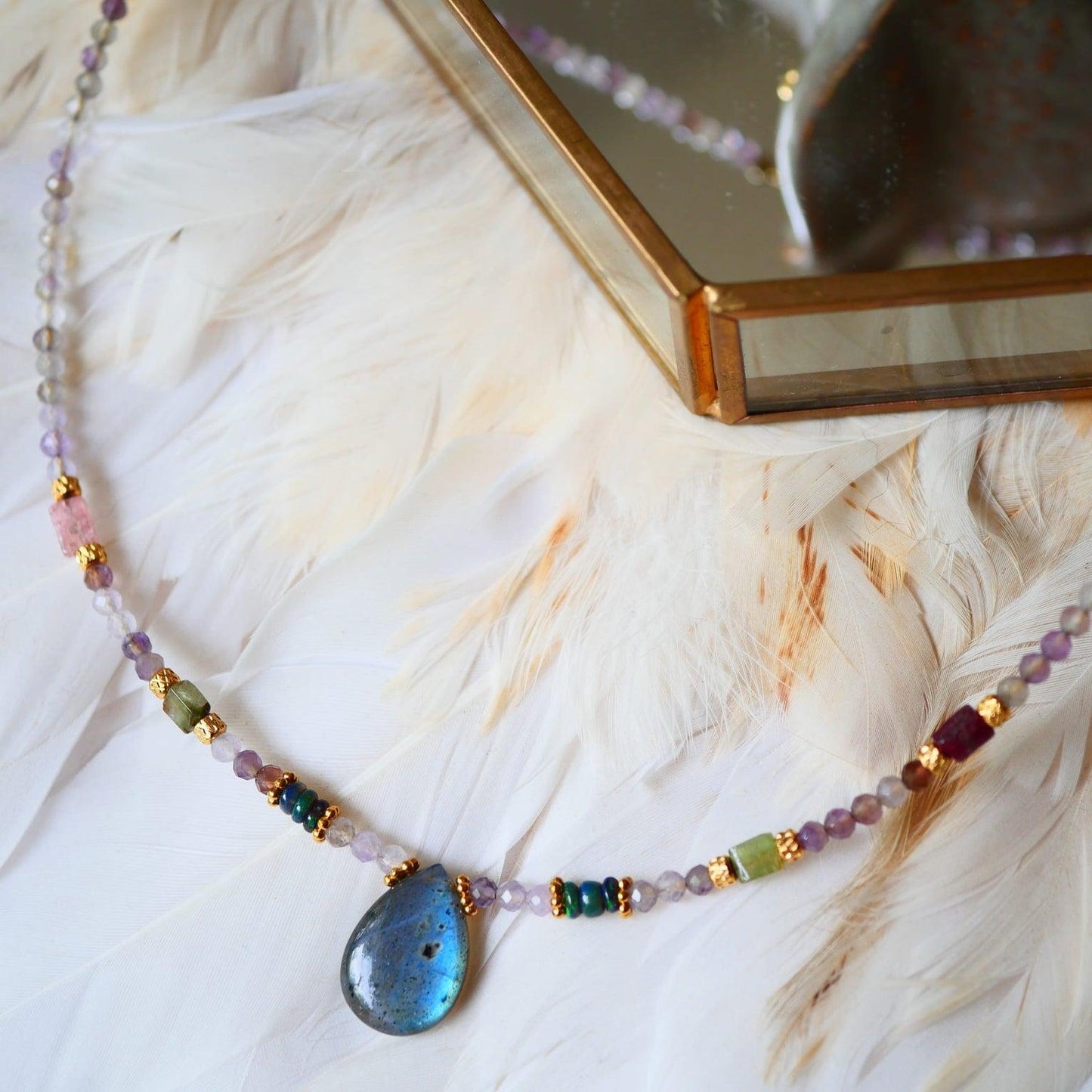 Amethyst, tourmaline, and labradorite necklace
