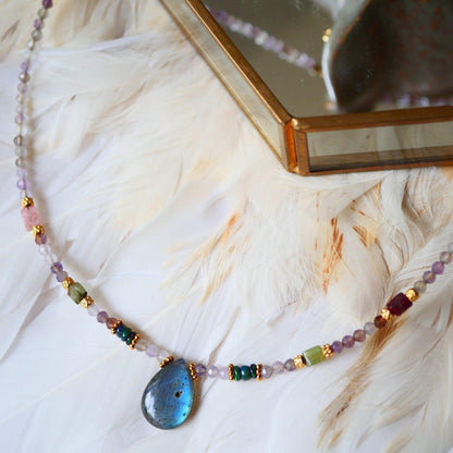 Amethyst, tourmaline, and labradorite necklace