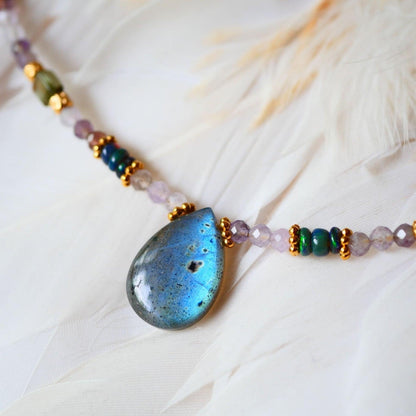 Amethyst, tourmaline, and labradorite necklace