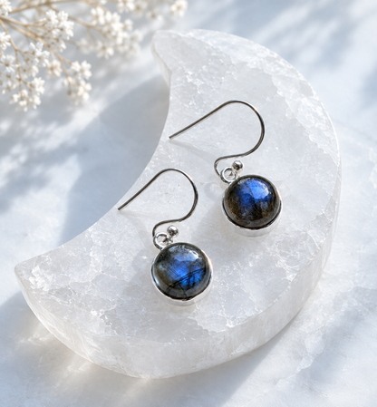 Silver labradorite earrings