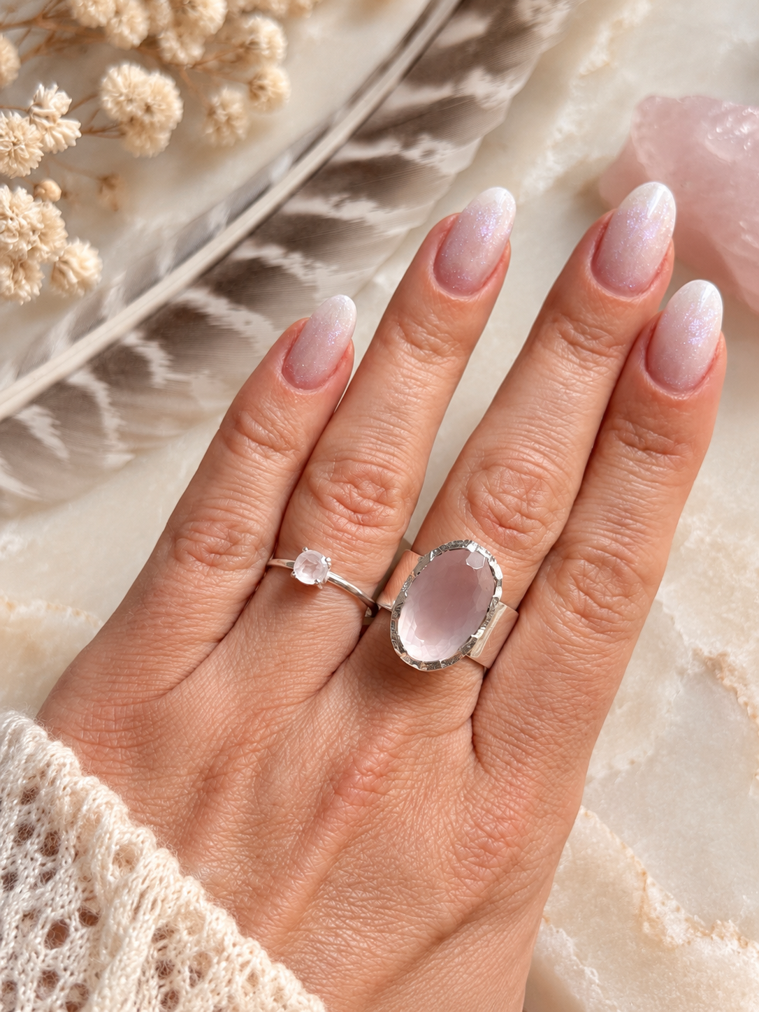 Silver ring with rose quartz