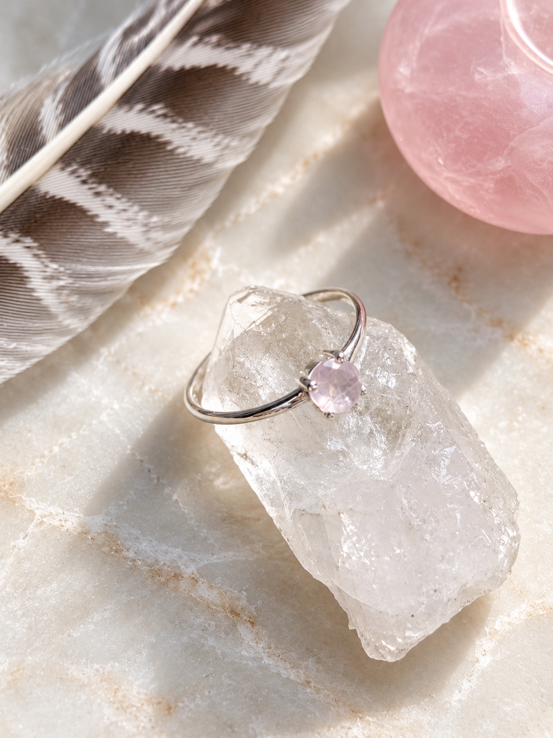 Silver ring with rose quartz