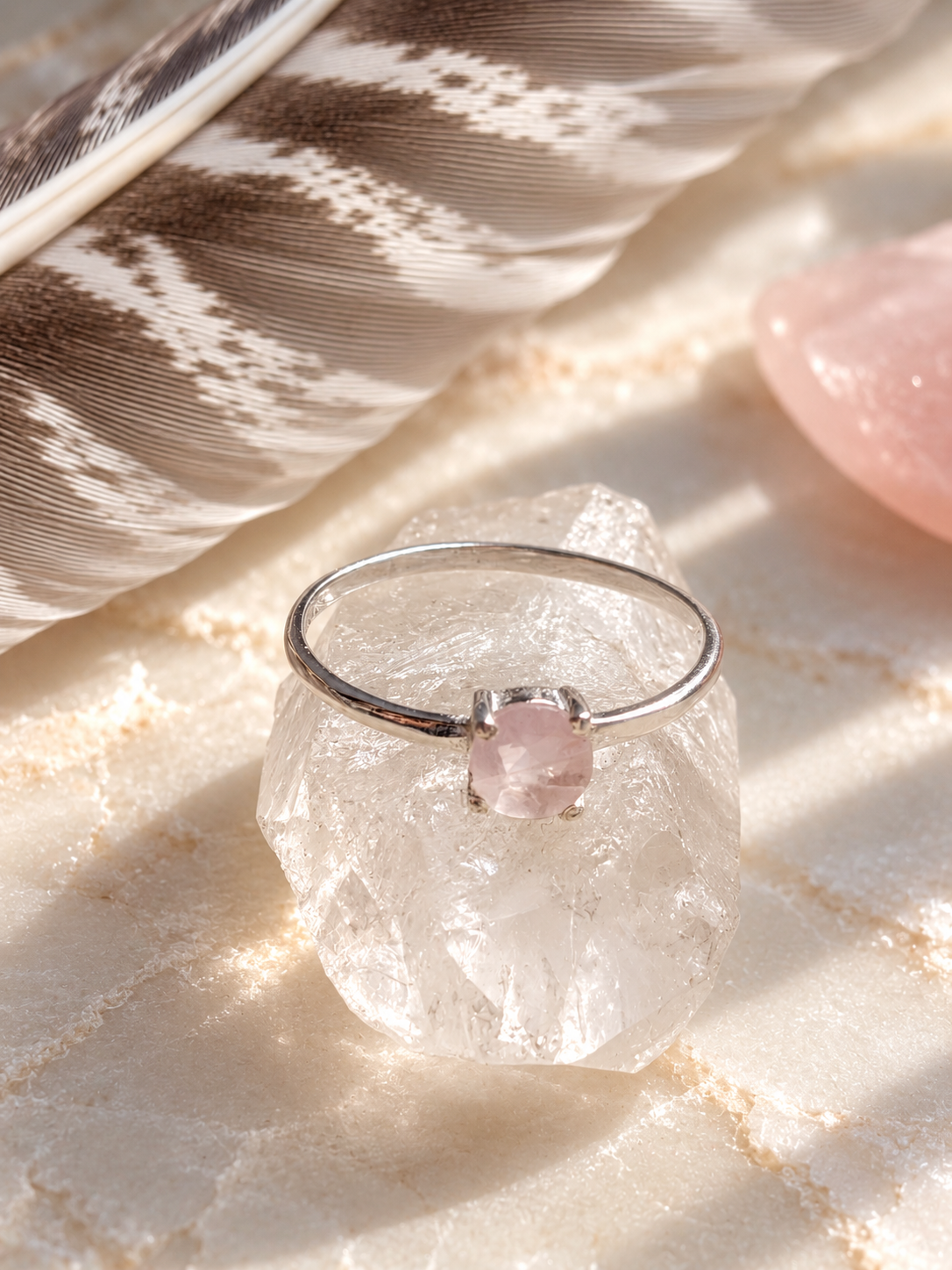 Silver ring with rose quartz