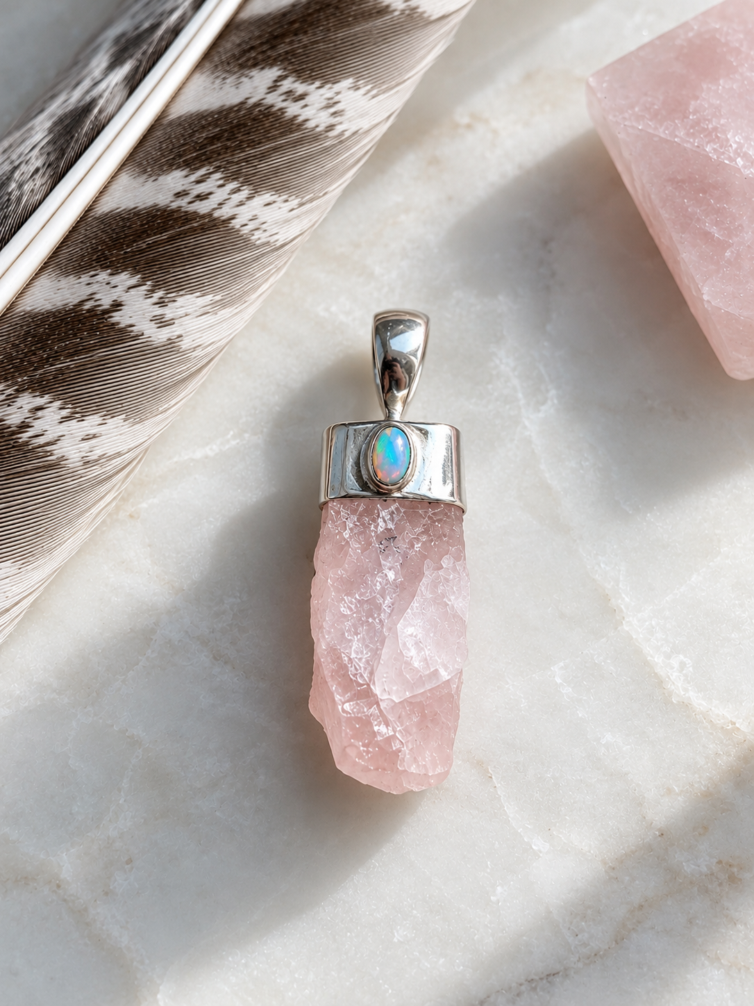 Rose quartz and opal pendant
