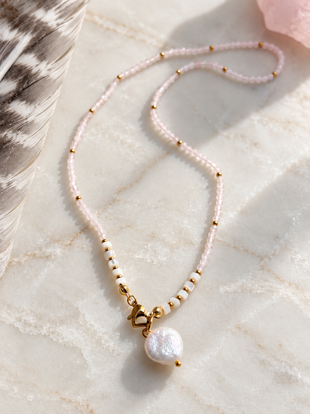 Rose quartz and pearl necklace