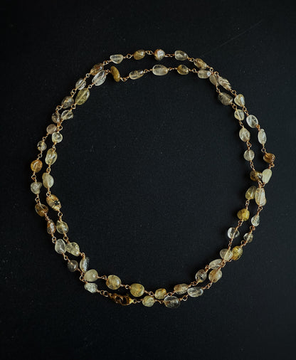 Ilgas citrino vėrinys su jaspio pakabuku