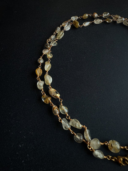 Ilgas citrino vėrinys su jaspio pakabuku