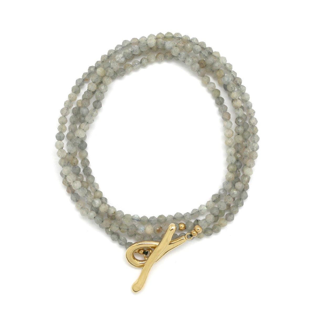 Ilgas kaklo papuošalas su labradorito kristalais