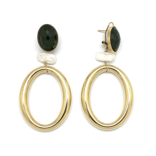 Ilgi auskarai su oniksu ir perlu