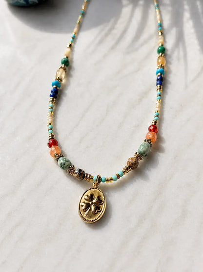 Lucky Clover necklace with various crystals