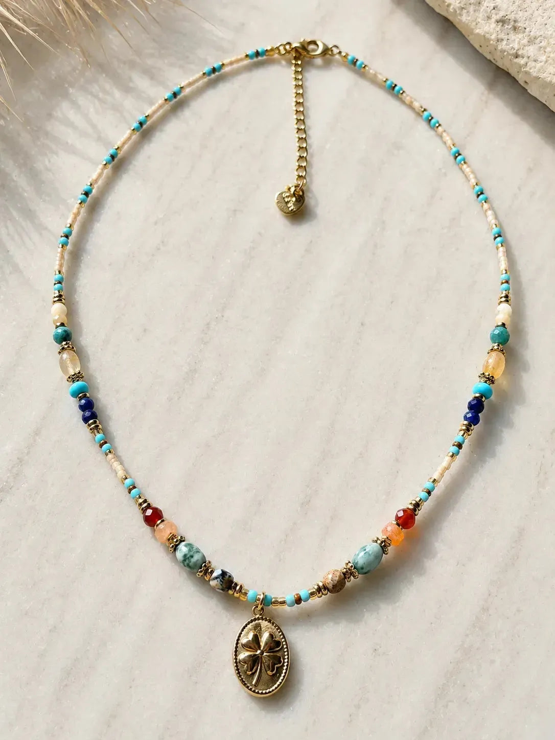 Lucky Clover necklace with various crystals