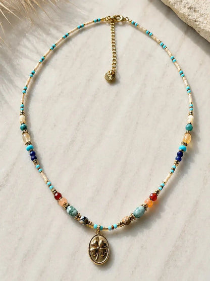Lucky Clover necklace with various crystals