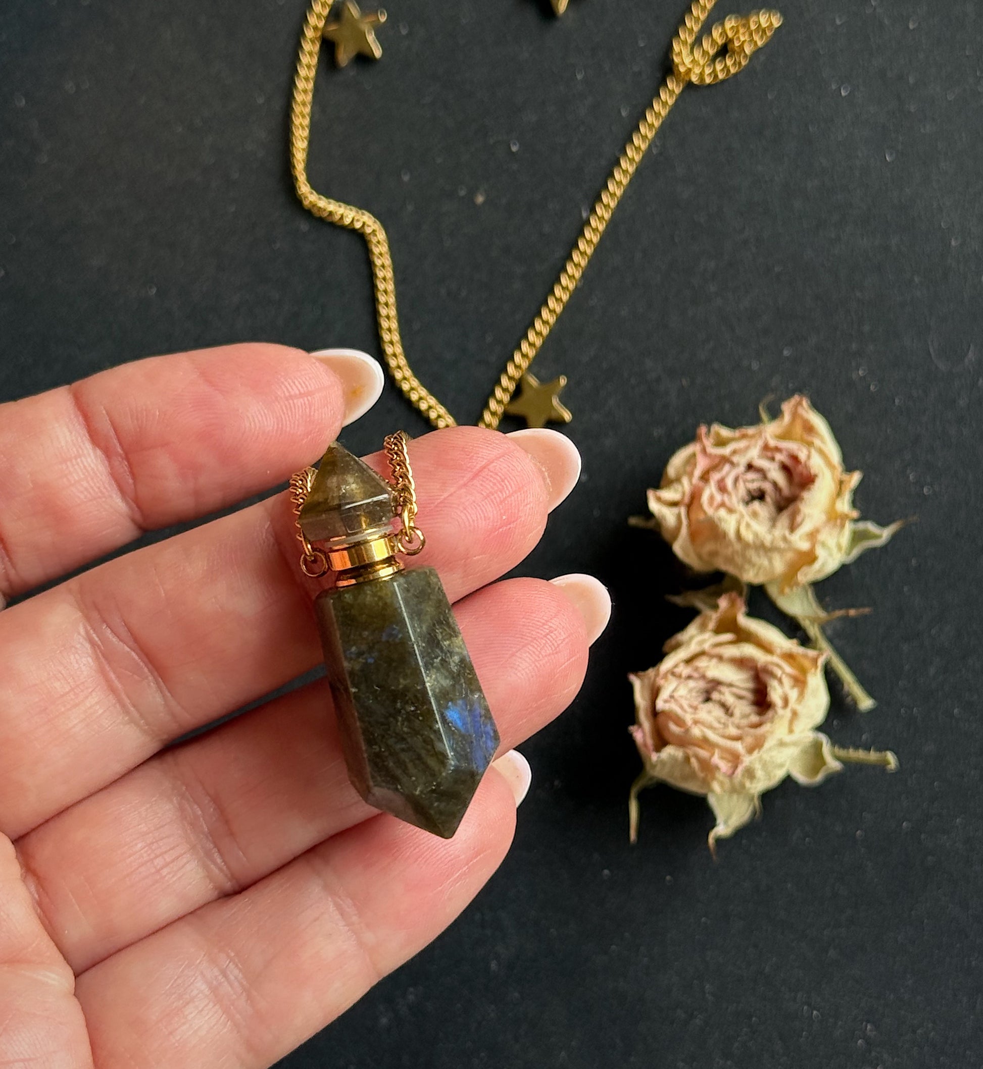 Labradorite necklace - perfume bottle