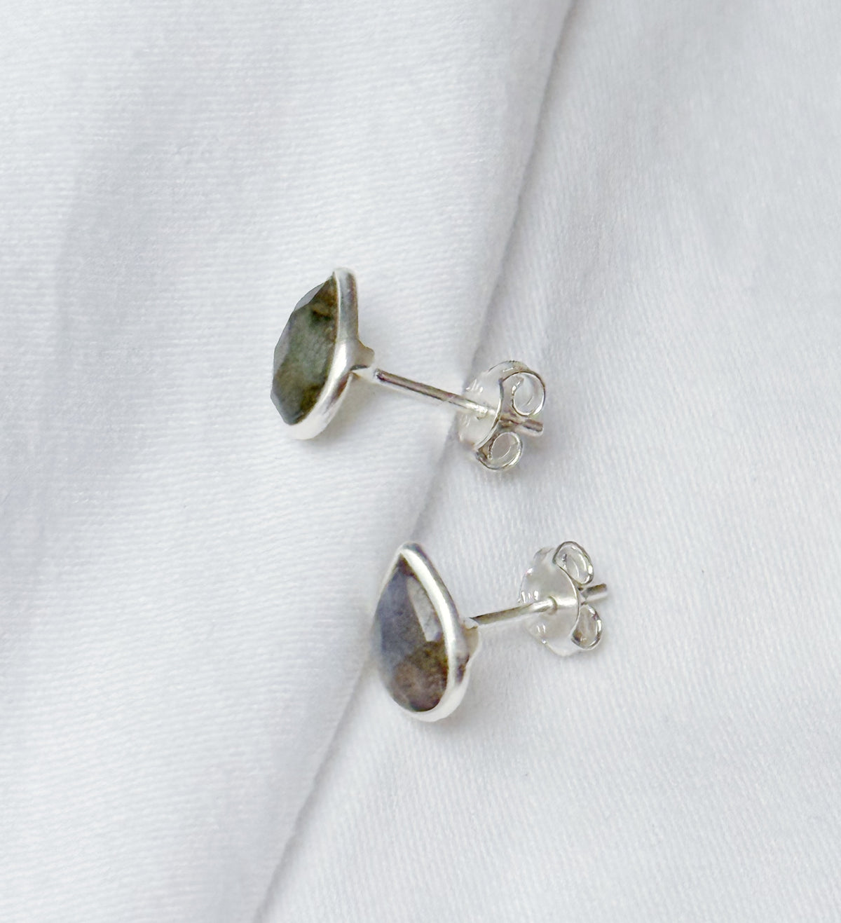 Mini silver earrings with labradorite "Droplets"