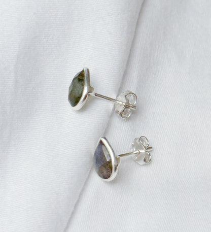 Mini silver earrings with labradorite "Droplets"