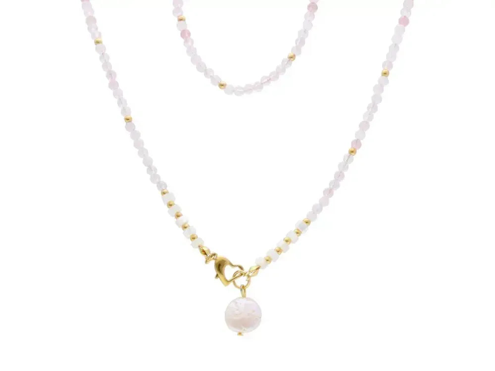 Rose quartz and pearl necklace