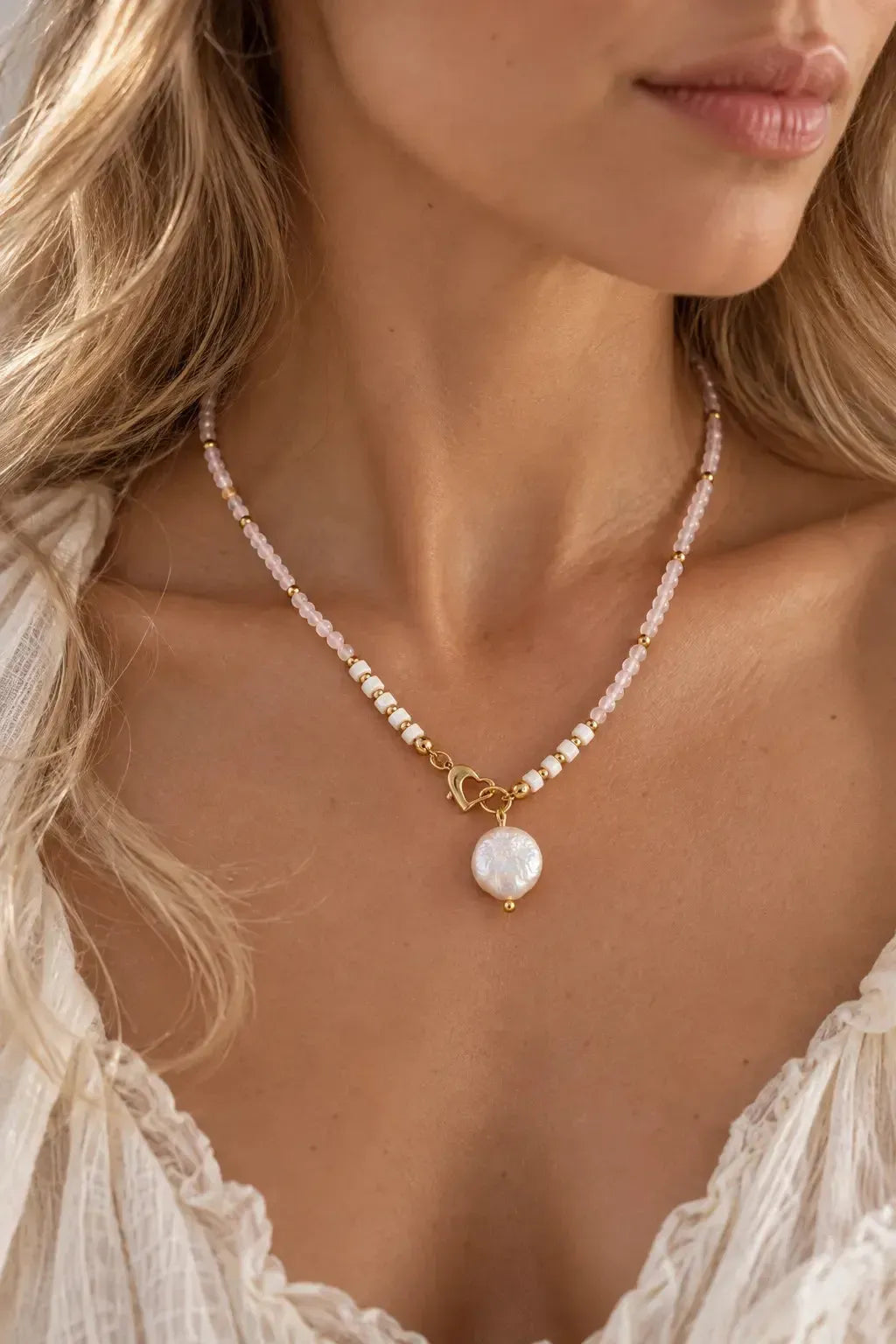 Rose quartz and pearl necklace
