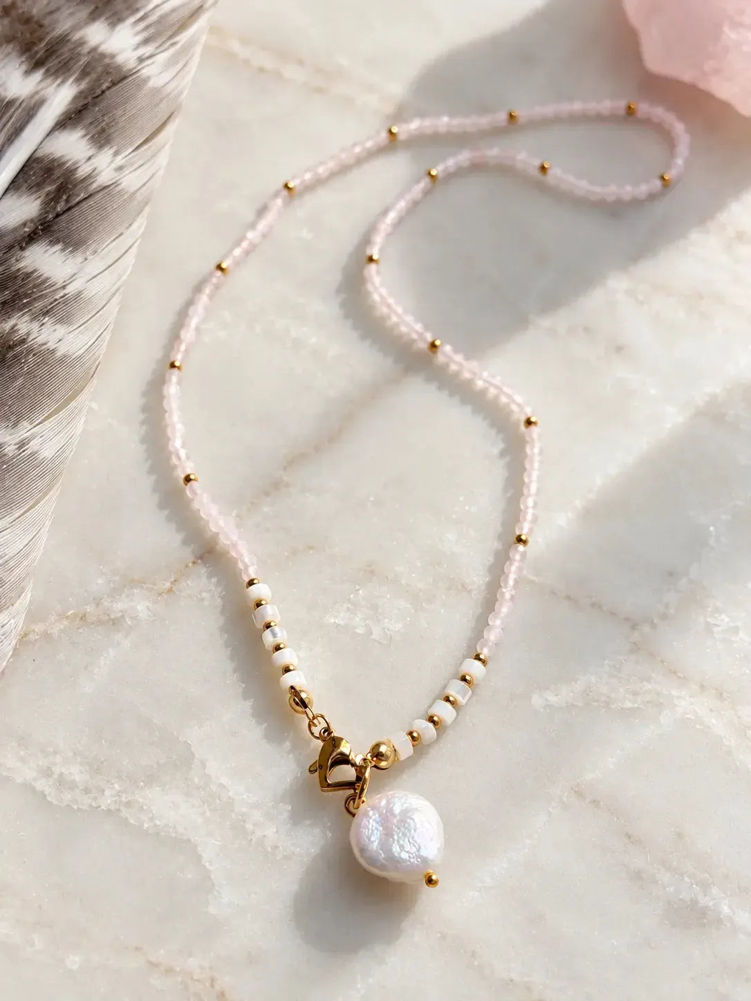 Rose quartz and pearl necklace