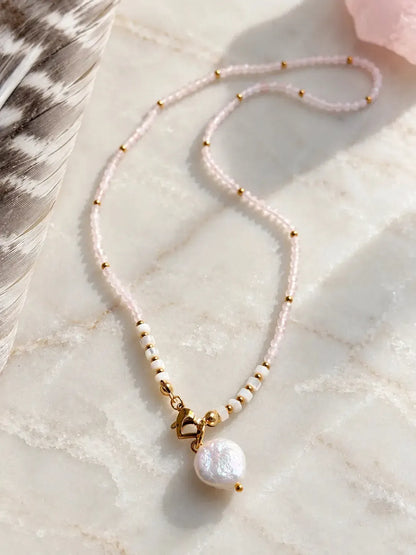 Rose quartz and pearl necklace