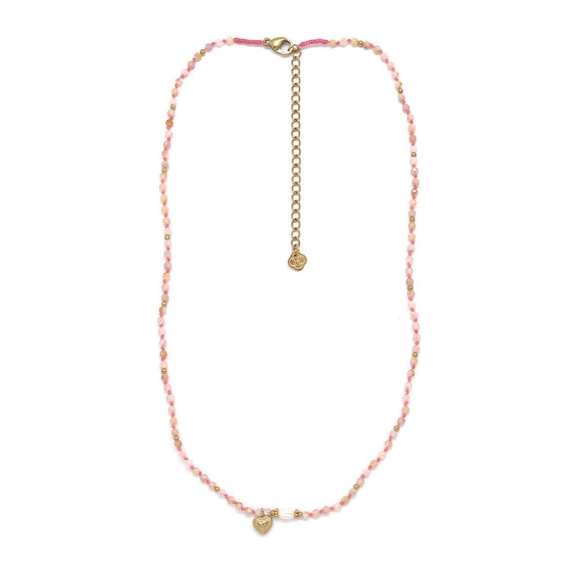 Pink opal necklace "Heart"