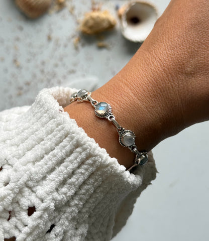 Sidabrinė apyrankė su labradorito kristalais