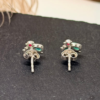 Sidabriniai Auskarai su žaliuoju agatu ir rubinu “Bitės”