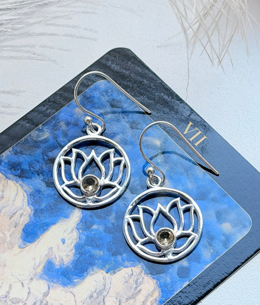 Sidabriniai Citrino auskarai “Lotoso lašas”