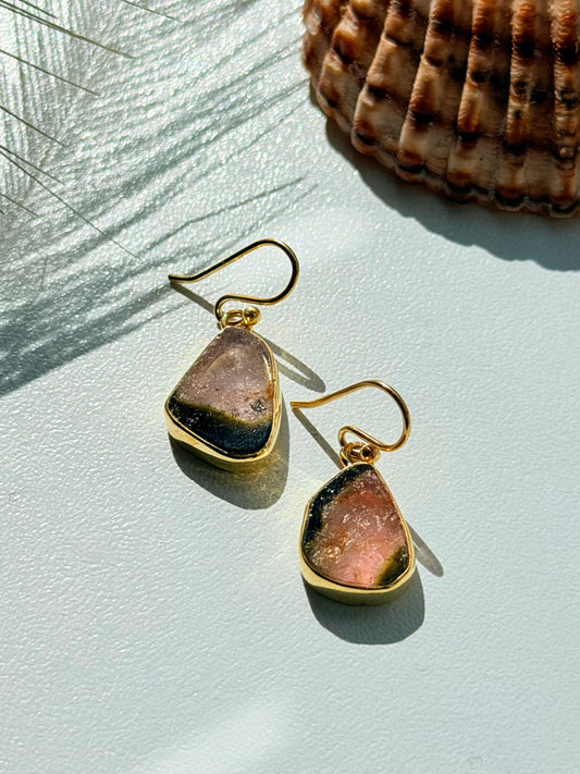 Sidabriniai auskarai su arbūziniu turmalinu