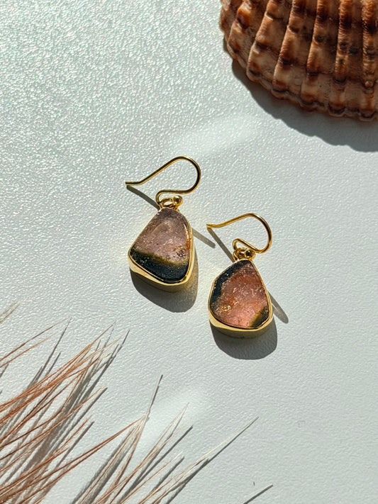 Sidabriniai auskarai su arbūziniu turmalinu