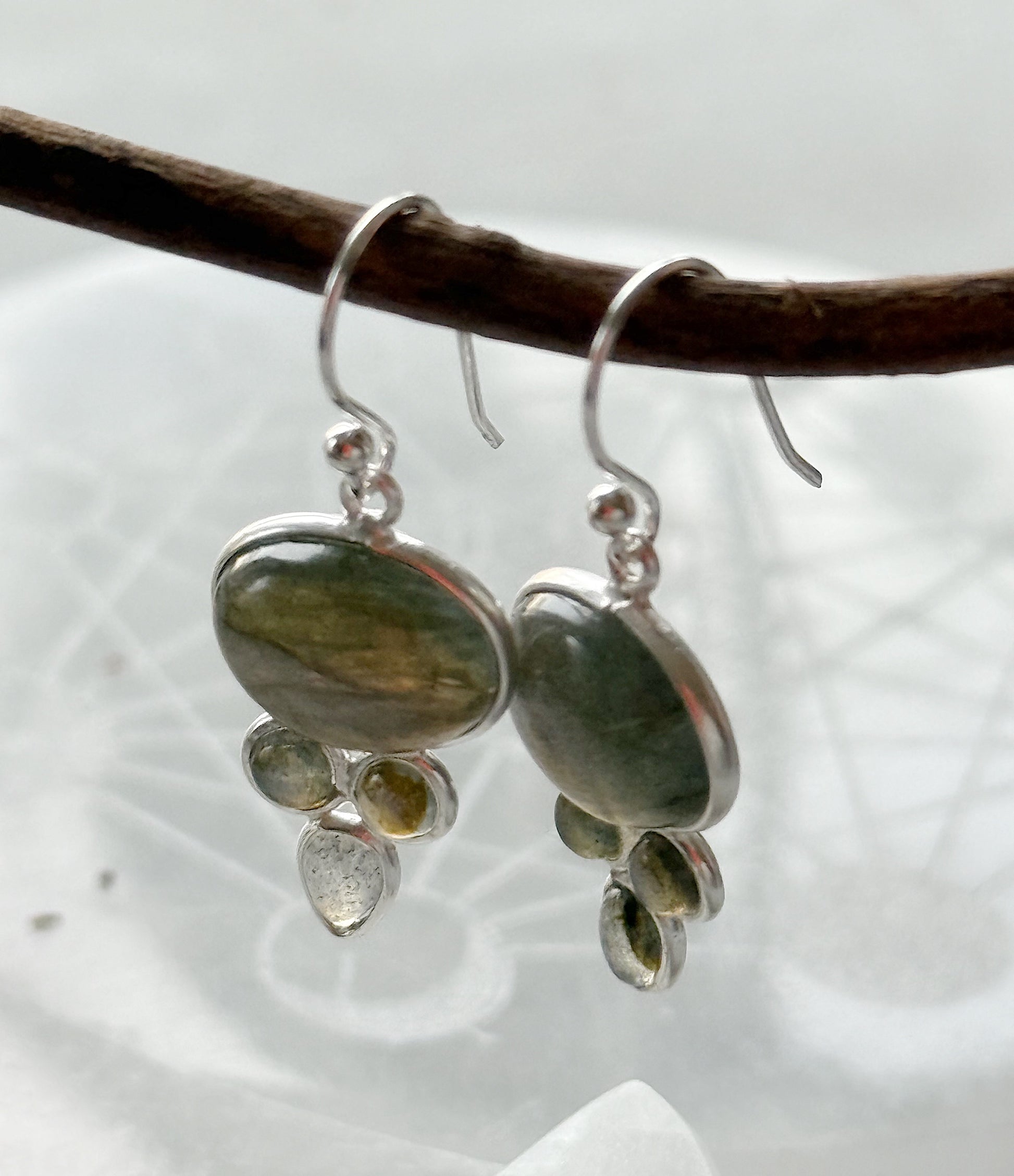 Sidabriniai auskarai su labradoritu “Augimas”