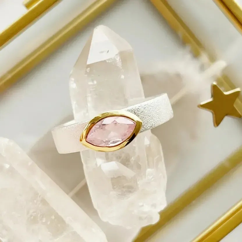 Sidabrinis Rožinio kvarco žiedas