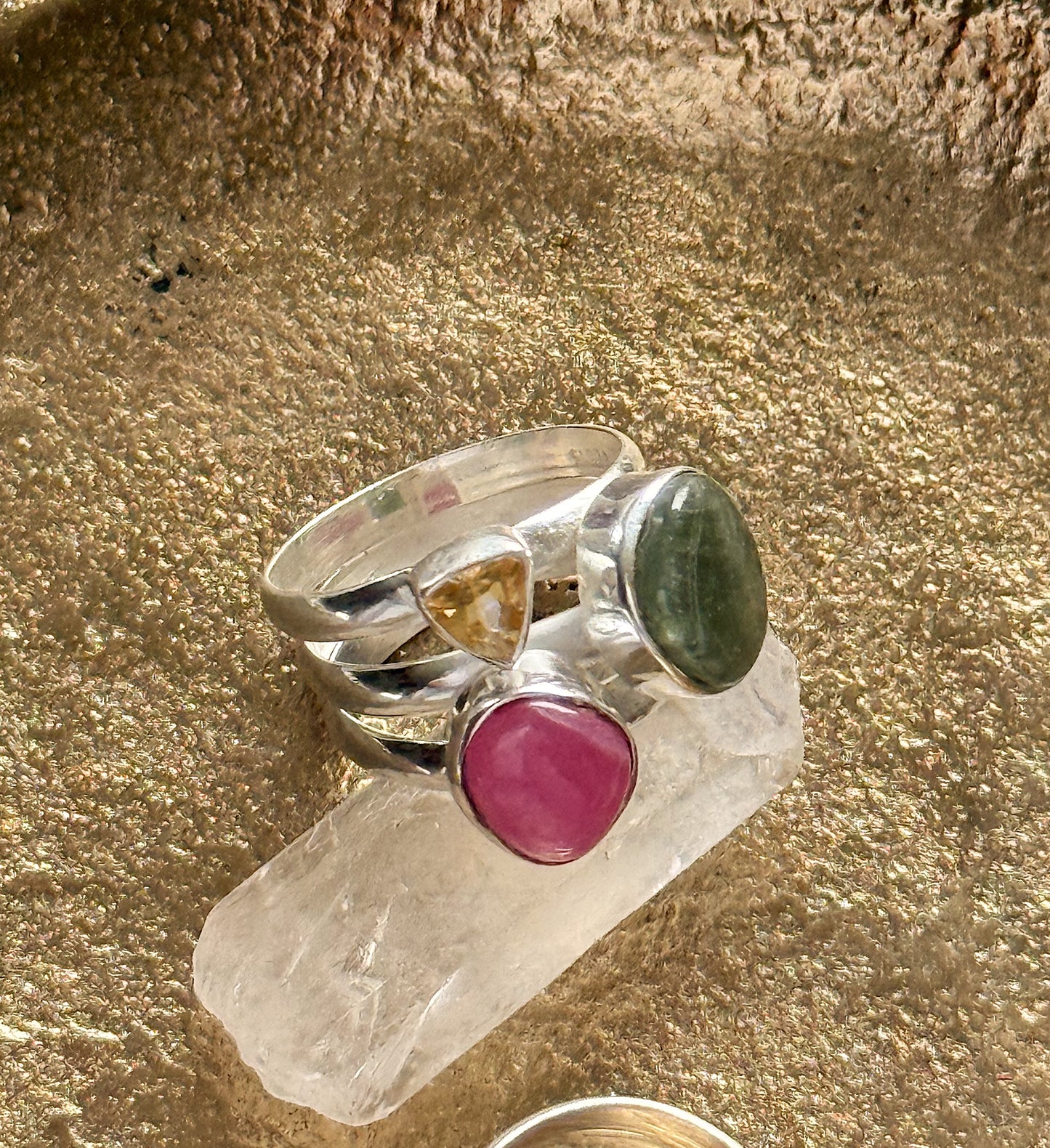 Sidabrinis turmalino, avantiurino ir citrino žiedas / 16 dydis