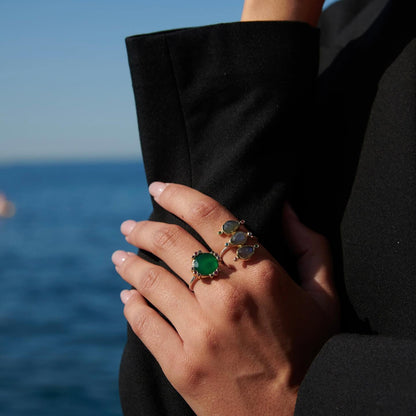 Onyx Compass silver ring