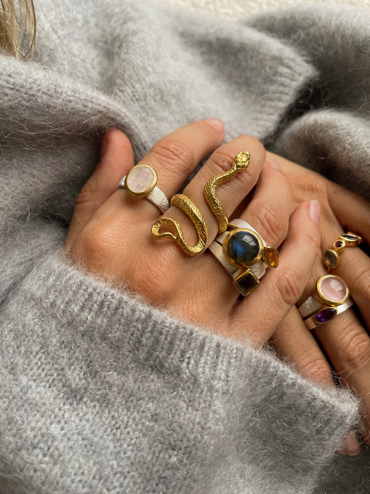 Silver ring with citrine crystal