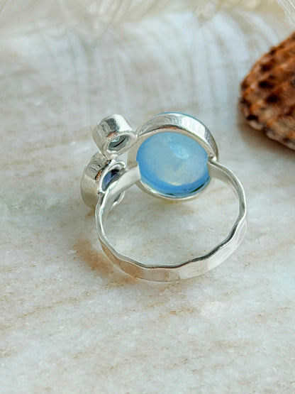 Silver ring with Blue Chalcedony, Kyanite and Topaz