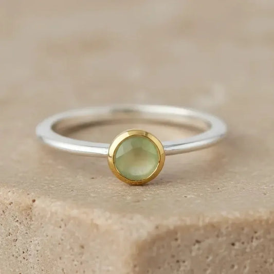 Silver ring with Prehnite crystal