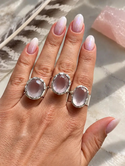Silver ring with rose quartz