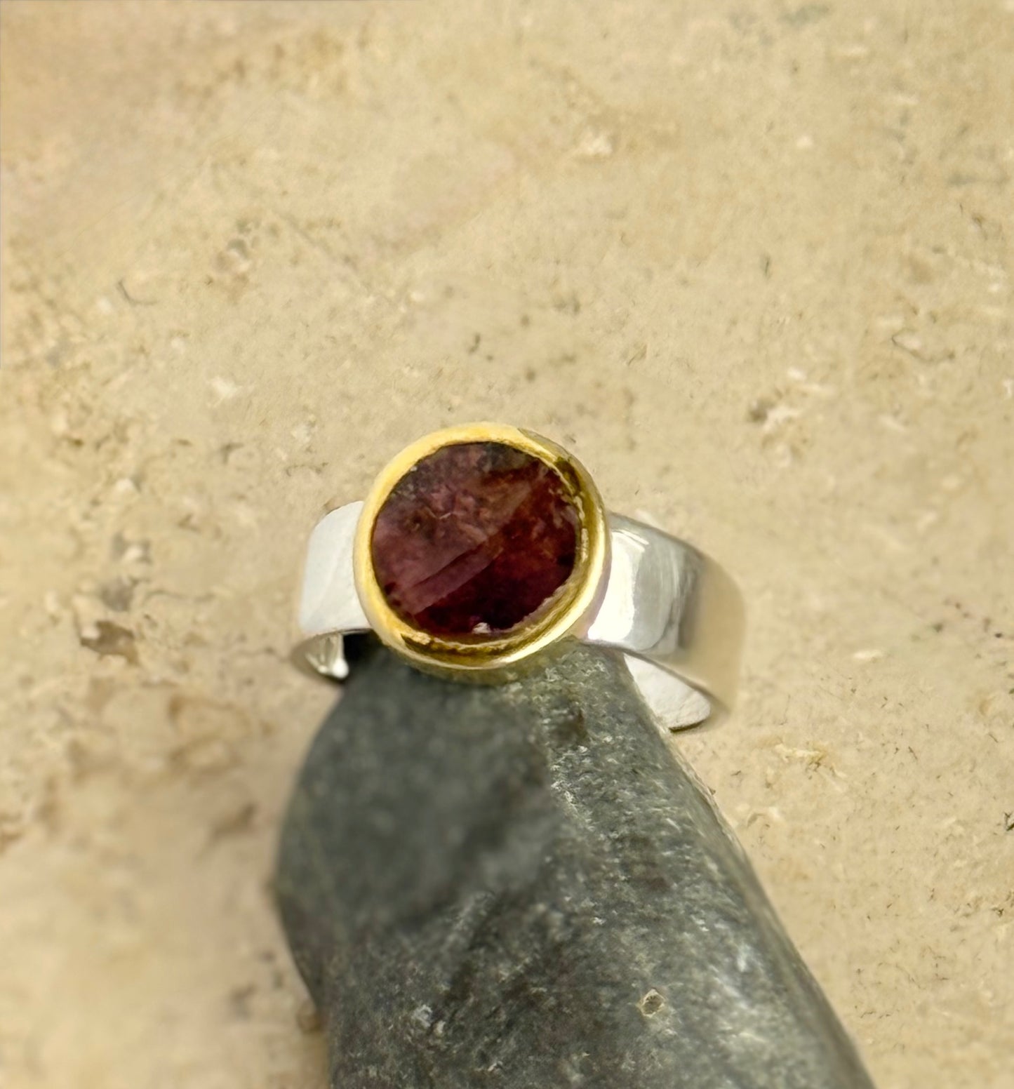 Sidabrinis žiedas su arbūziniu turmalinu / 12 dydis