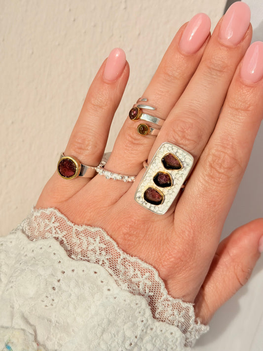 Silver ring with tourmalines / size 15