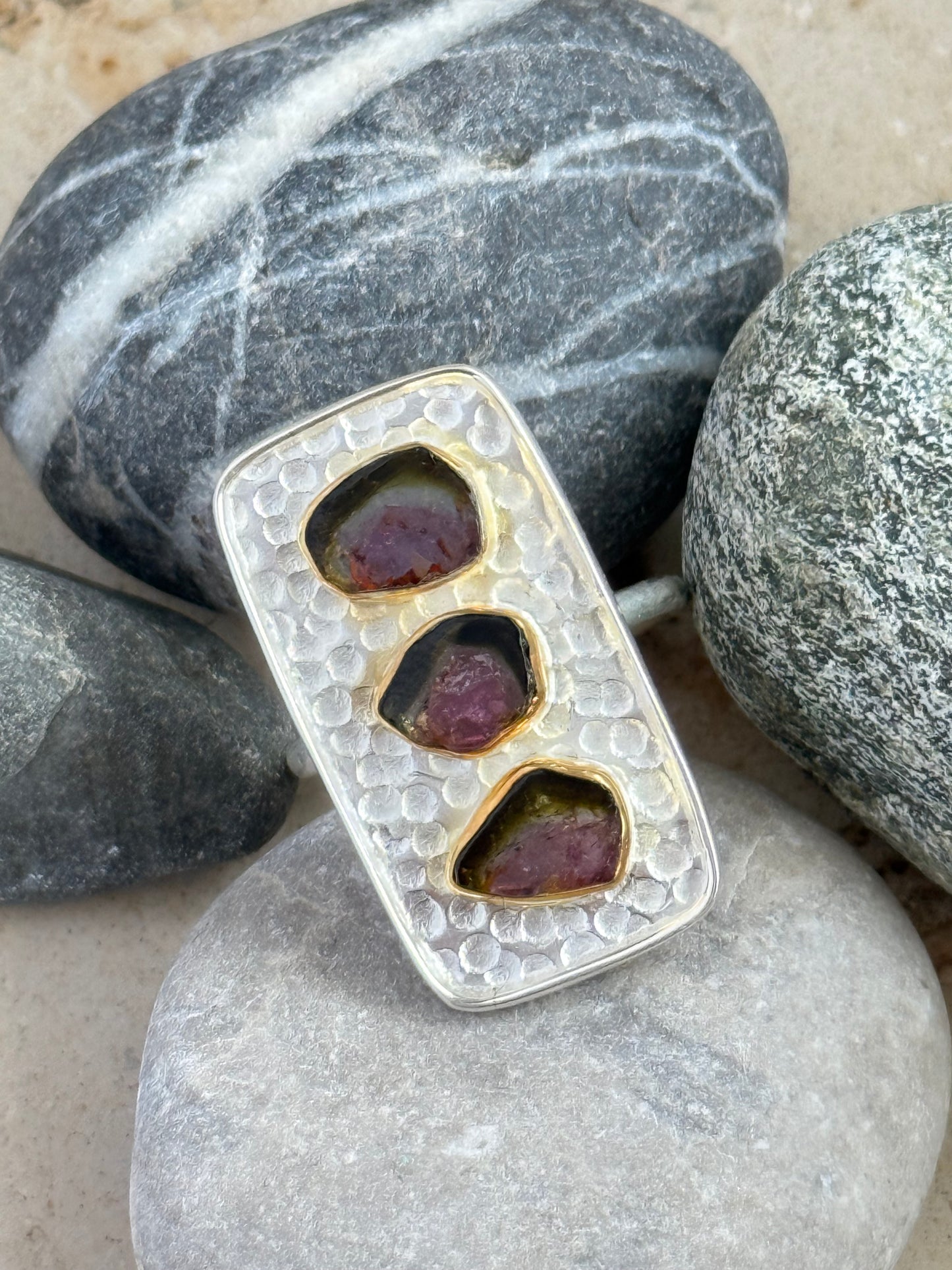 Sidabrinis žiedas su arbūziniu turmalinu / 16 dydis