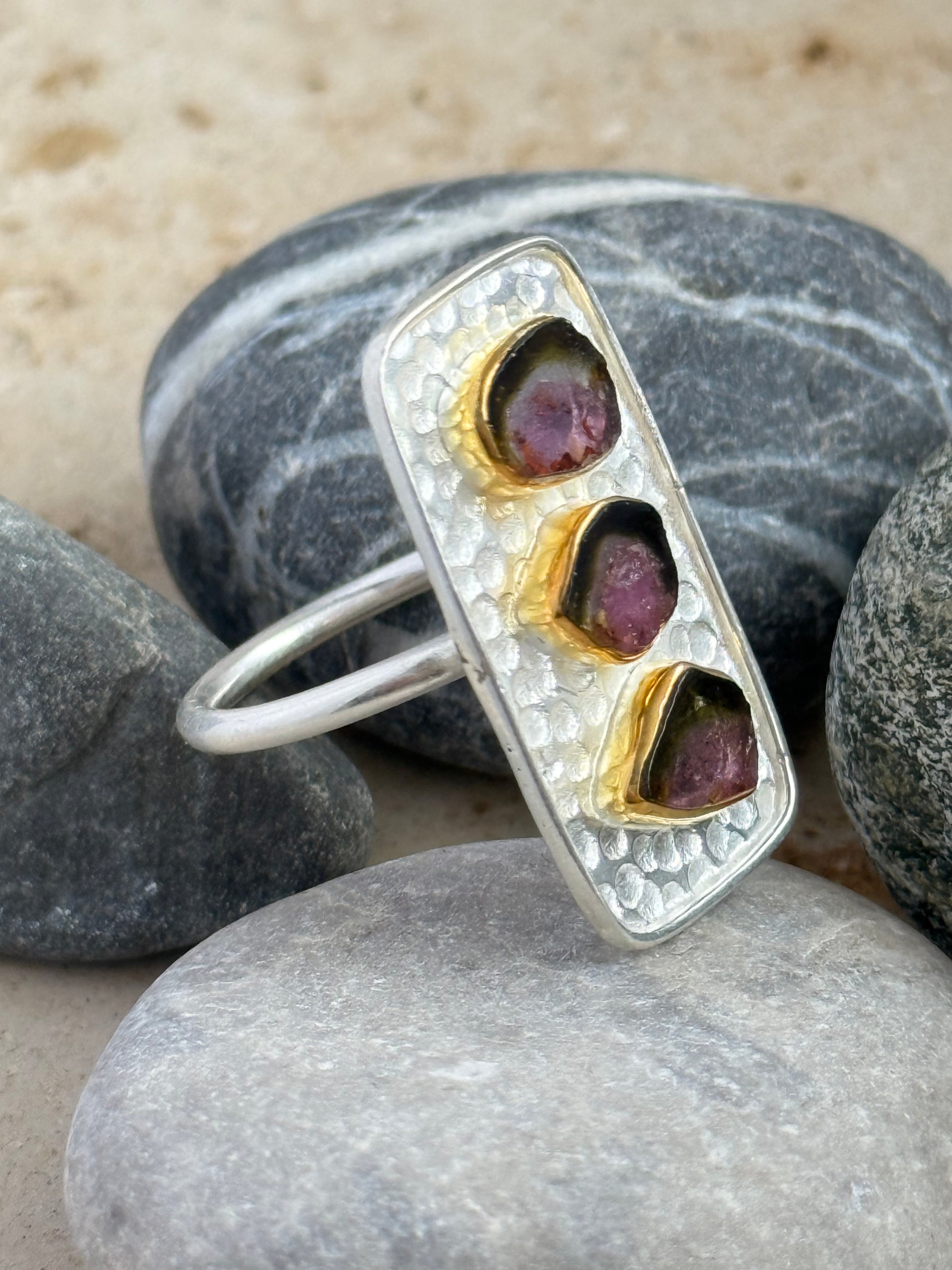 Sidabrinis žiedas su arbūziniu turmalinu / 16 dydis