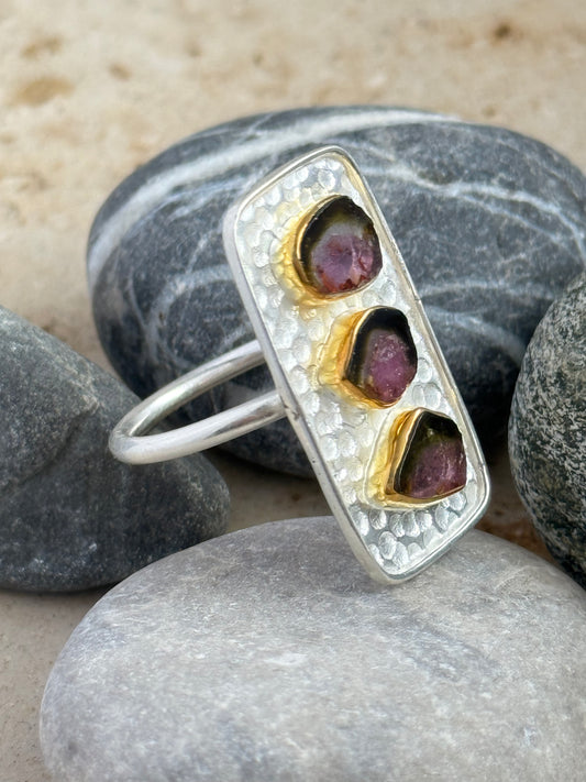 Sidabrinis žiedas su arbūziniu turmalinu / 16 dydis