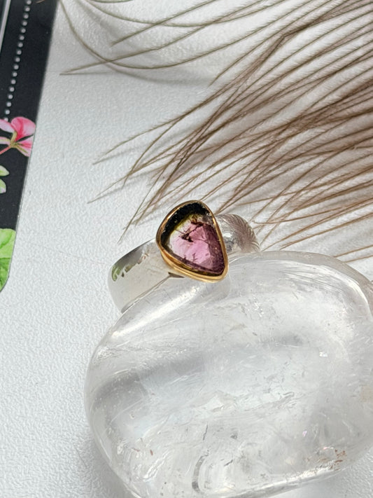 Sidabrinis žiedas su arbūziniu turmalinu / 17 dydis