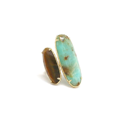 Tiger's eye and chrysoprase ring (size 18-20)