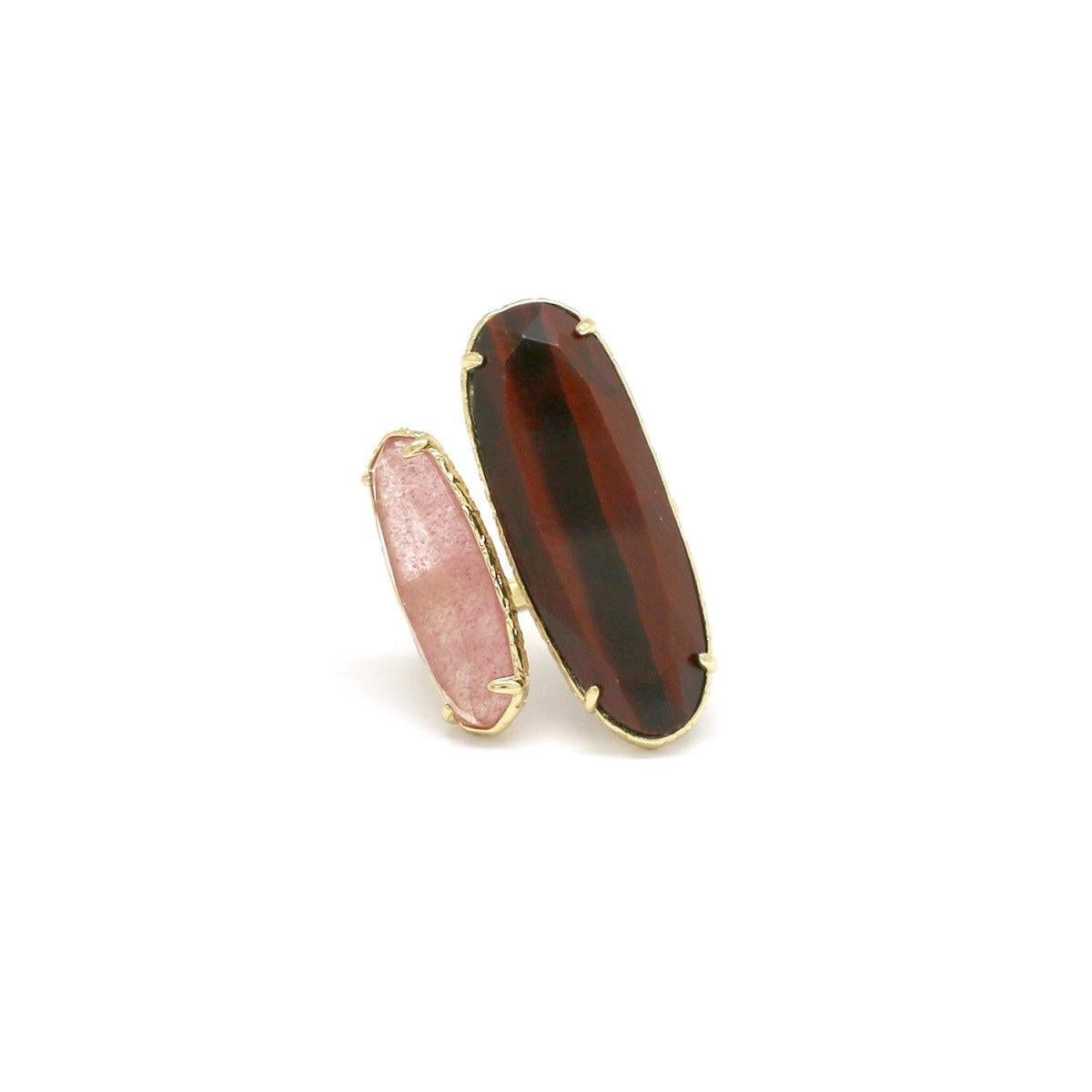 Tiger's eye and rose quartz ring (size 18-20)