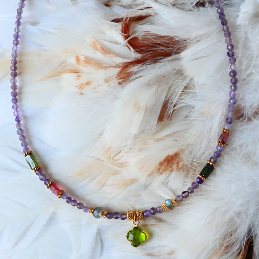 Green tourmaline and amethyst necklace