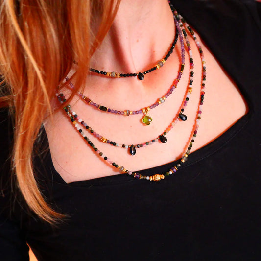 Green tourmaline and amethyst necklace