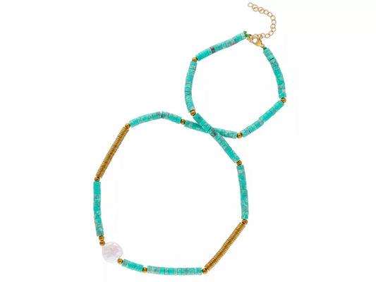 Turquoise and pearl necklace "Life"