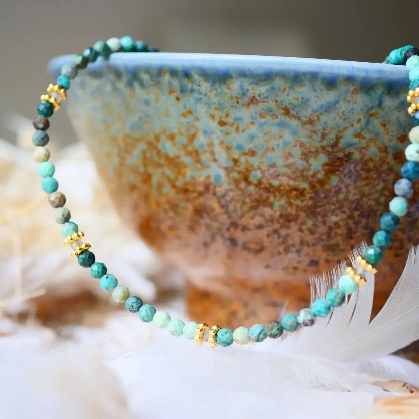 African turquoise and rhodonite necklace "Breathing Earth"